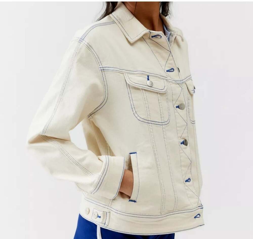 Lee Women’s Rider NWT Loose Fit Cream Navy Topstitch Denim Jacket Size M